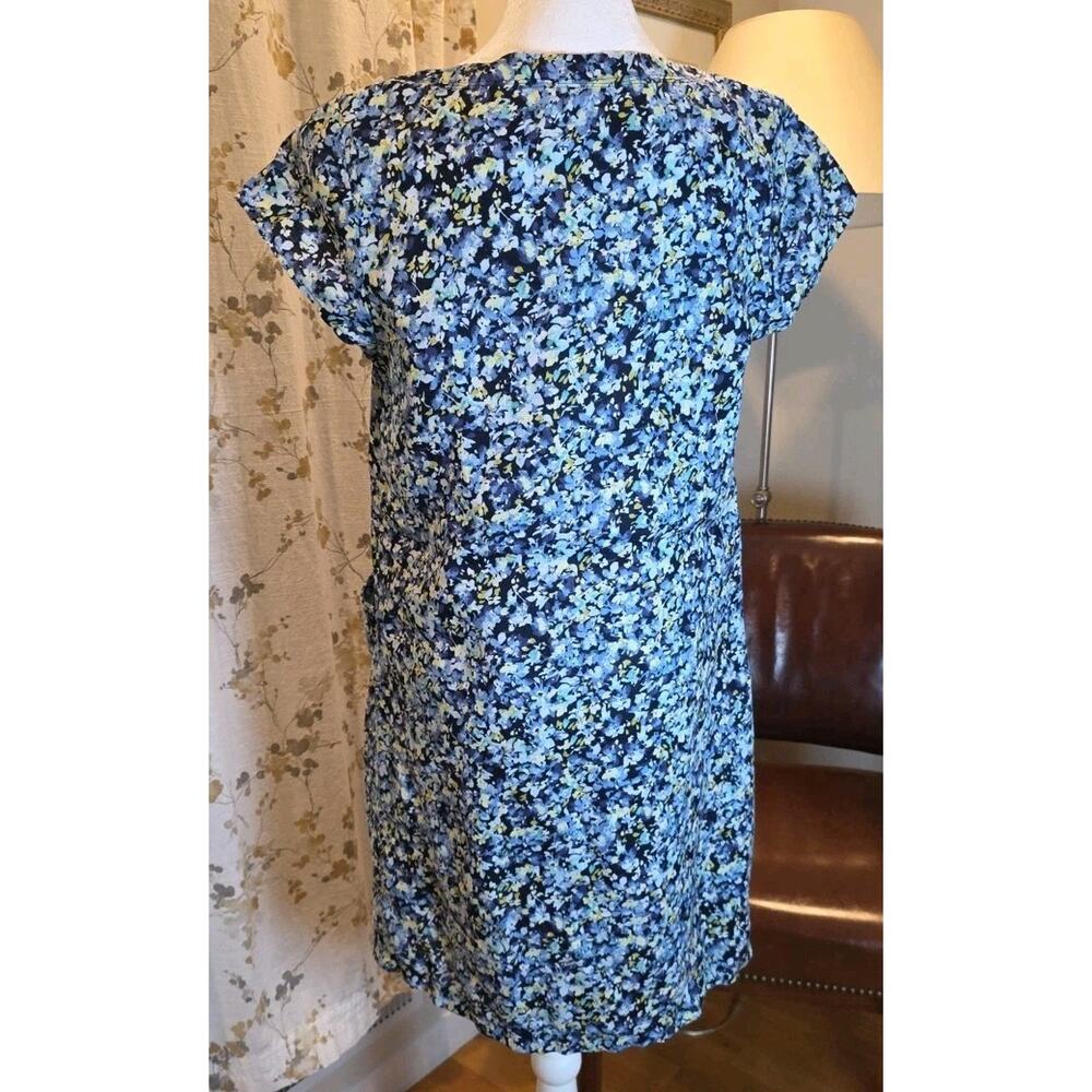 J. Jill Women’s S 100% Linen Blue Floral Shift Dress with Pockets Beach Coastal - Picture 2 of 9